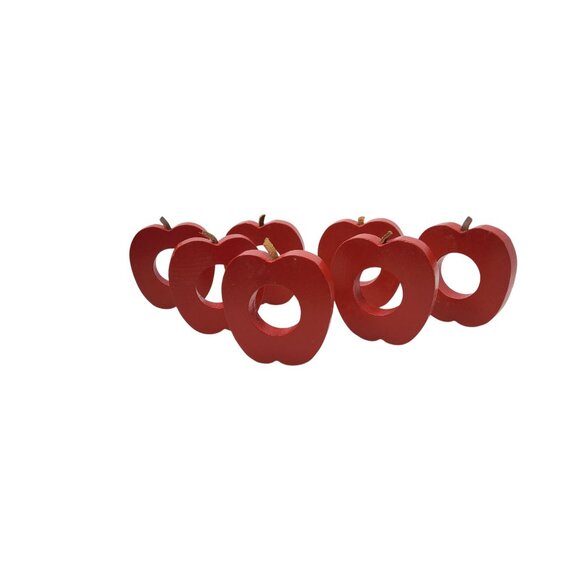 Vintage Set Of 7 Vintage Red Wooden Apple Shaped Napkin Holders - Picture 3 of 4